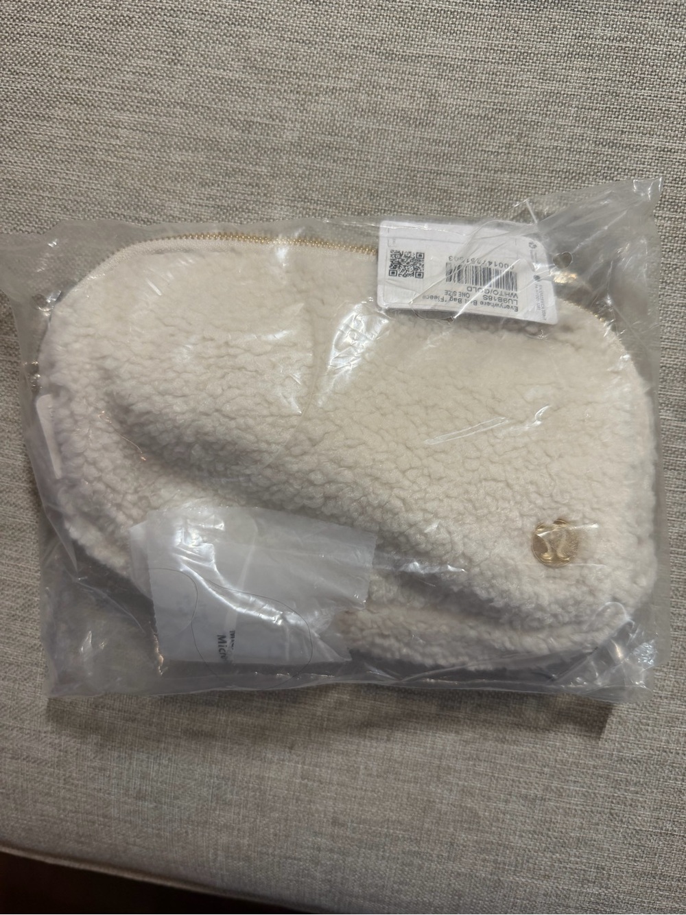 lululemon athletica White Sherpa Belt Bag with Gold Zipper